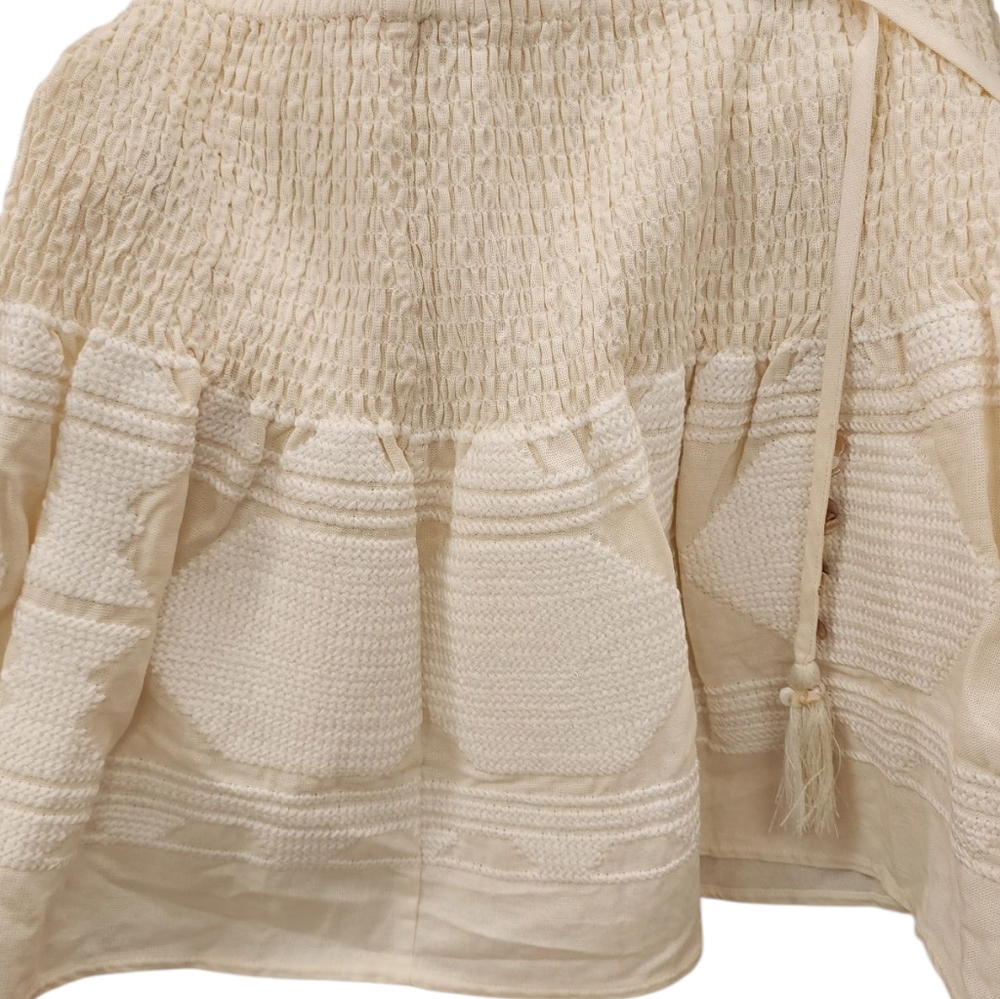 NWOT Zara Linen Blend Tribal Smocked Flare Skirt, Strapless Top Swim Cover M - Picture 9 of 13